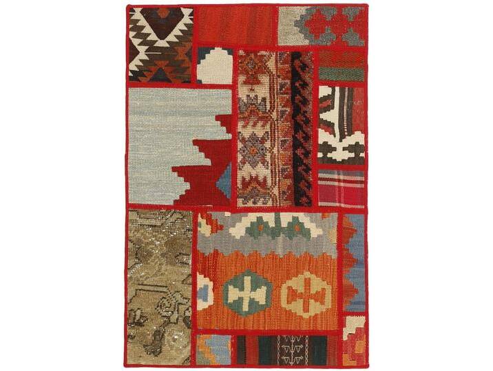 Wohnando Teppich MY-RUG Perserteppich Patchwork Geometrische Muster rot 90x60cm, Rechteckig, Höhe: 10 mm, Handgeknüpfter Teppich,Handgesponnene Wolle von OTTO