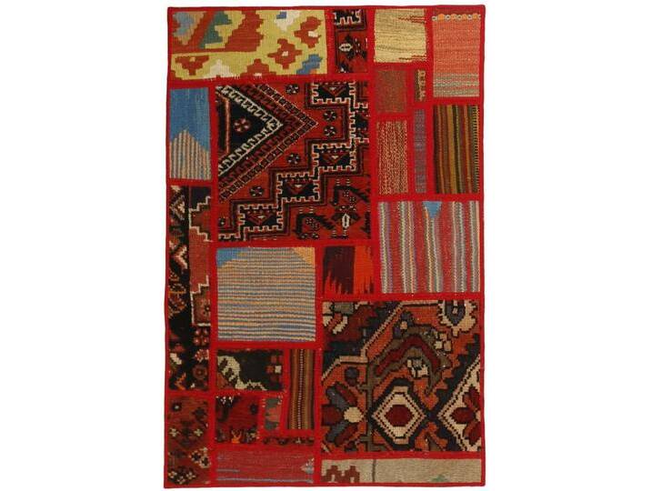 Wohnando Teppich MY-RUG Perserteppich Patchwork Geometrische Muster rot 90x60cm, Rechteckig, Höhe: 10 mm, Handgeknüpfter Teppich,Handgesponnene Wolle von OTTO