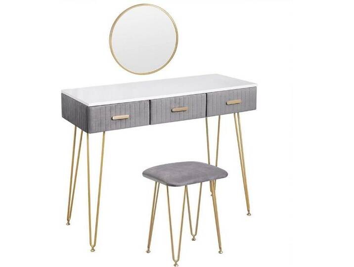 Woltu Schminktisch (1-St), mit Hocker und Spiegel, Modern Kosmetiktisch, Große Tischplatte, grau, Grau von OTTO
