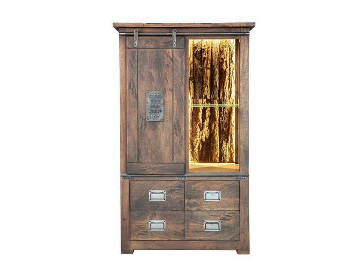 Woodroom Highboard Pali (Mango massiv gewachst dunkelbraun lackiert 90x150x45 cm, 4 Schubladen, 1 Rolltür), Highboard, Wohnzimmerschrank von OTTO
