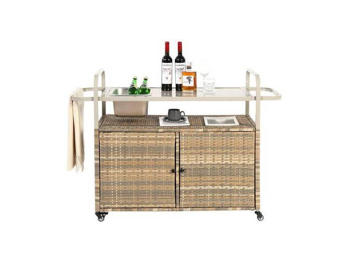 XDeer Anrichte Küchenwagen mit Schrank und Einem Eiskübel Servierwagen, Beistellwagen Barwagen für Garten Poolside Hinterhof Beige, beige XDeer Anrichte Küchenwagen mit Schrank und Einem Eiskübel Servierwagen, Beistellwagen Barwagen für Garten Poolside Hinterhof Beige, beige von OTTO