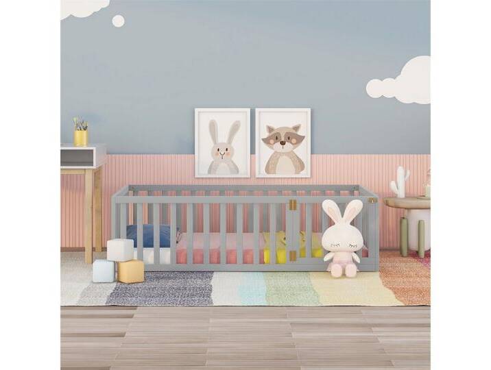 XDeer Babybett Kinderbett 90 x 200, Holzboden Bettrahmen mit Zaun und Tür, Grau XDeer Babybett Kinderbett 90 x 200, Holzboden Bettrahmen mit Zaun und Tür, Grau von OTTO