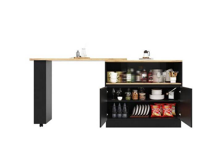 XDeer Bartisch Bartisch mit Ablageflächen und Glas 360° Drehbare Bistrotisch, Stehtisch Kücheninsel Hochtisch 90 x 45 x 100 cm Schwarz, schwarz von OTTO