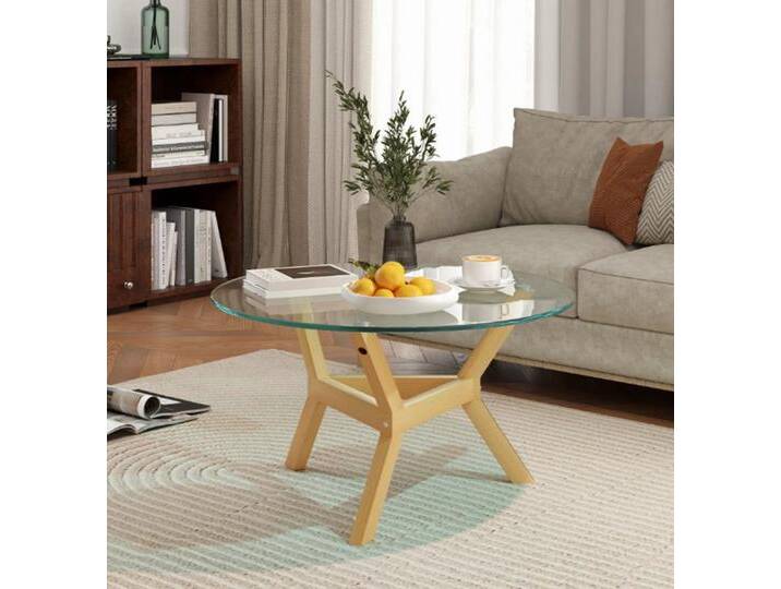 XDeer Beistelltisch Runder Beistelltisch, Couchtisch aus Glas mit verstellbaren, Fußpolstern und Stahlrahmen, für Wohnzimmer, weiß von OTTO