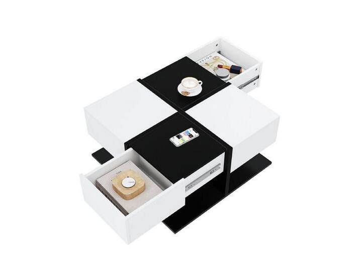 XDeer Couchtisch Couchtisch mit 2 Schubladen Quadratischer Hochglanz, Multifunktionstisch Beistelltisch 70×70×35,5cm Schwarz+Weiß, schwarz von OTTO