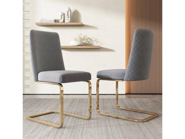 XDeer Esszimmerstuhl 2er-Set Esszimmerstuhl,Wohnzimmer, Schlafzimmer, Lounge-Sessel, Diamant-Rücken-Design, mit goldfarbenen Metall-Stützbeinen, grau von OTTO