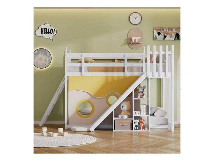 XDeer Etagenbett Etagenbett, Holzbett mit Treppe und Zäune, mit Bettvorhang XDeer Etagenbett Etagenbett, Holzbett mit Treppe und Zäune, mit Bettvorhang von OTTO
