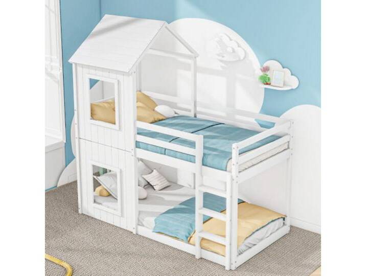 XDeer Etagenbett Etagenbett, Kinderbett, Hausbett für Mädchen und Jungen, mit Leiter & Baldachin,massivholz, 90*200cm von OTTO