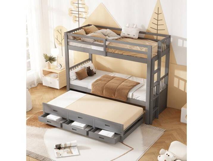 XDeer Etagenbett Etagenbett Kinderbett, Hausbett für Mädchen und Jungen, Bettgestell, mit Leiter undausziehbarem Bett und 3 Schubladen 90x200cm von OTTO