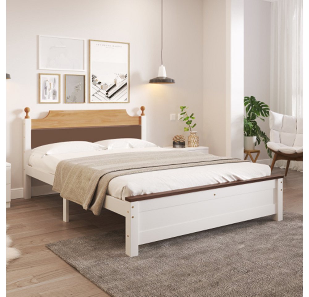 XDeer Holzbett Doppelbett, Holzbett, Kiefernholzrahmen mit Mittelfuß, Jugendbett, Erwachsenenbett, mit Kopf- und Fußteil 140x200 cm von XDeer