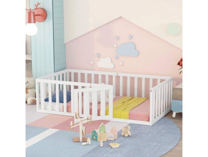 XDeer Kinderbett Kinderbett,Holzboden Bettrahmen mit Zaun und Tür, Weiß 90 x 200cm, weiß XDeer Kinderbett Kinderbett,Holzboden Bettrahmen mit Zaun und Tür, Weiß 90 x 200cm, weiß von OTTO