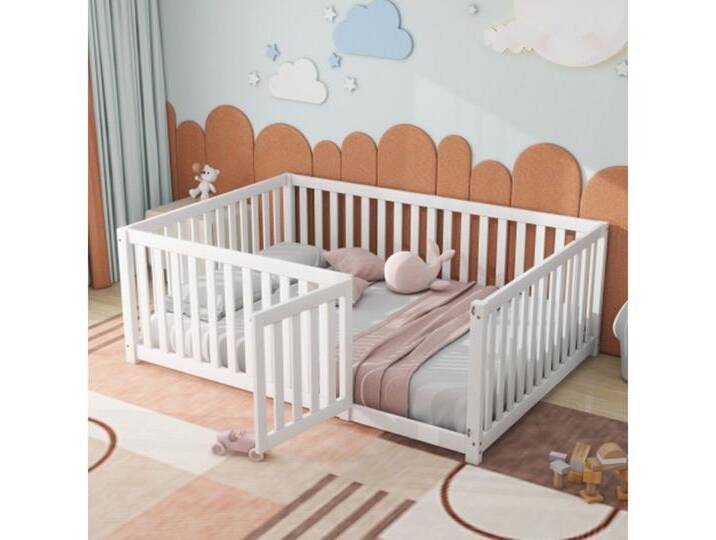 XDeer Kinderbett Kinderbett 140 x 200, Holzboden Bettrahmen mit, Zaun und Tür, Weiß, weiß XDeer Kinderbett Kinderbett 140 x 200, Holzboden Bettrahmen mit, Zaun und Tür, Weiß, weiß von OTTO