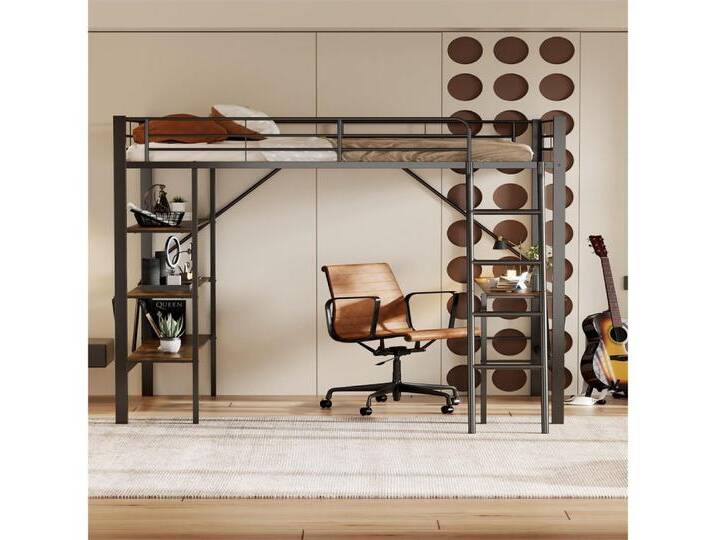 XDeer Metallbett 90x200cm Bettgestell Metallbett, Eisenbett,Hochbett mit, Schreibtisch und drei großen Ablagen für Kinder, Jugendliche von OTTO