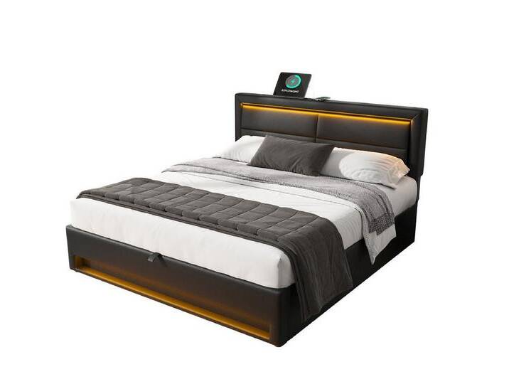 XDeer Polsterbett Polsterbett mit USB-Anschluss LED-Beleuchtung und Stauraum, Doppelbett Erwachsenenbett Stauraumbett 160 x 200 cm Schwarz, schwarz von OTTO