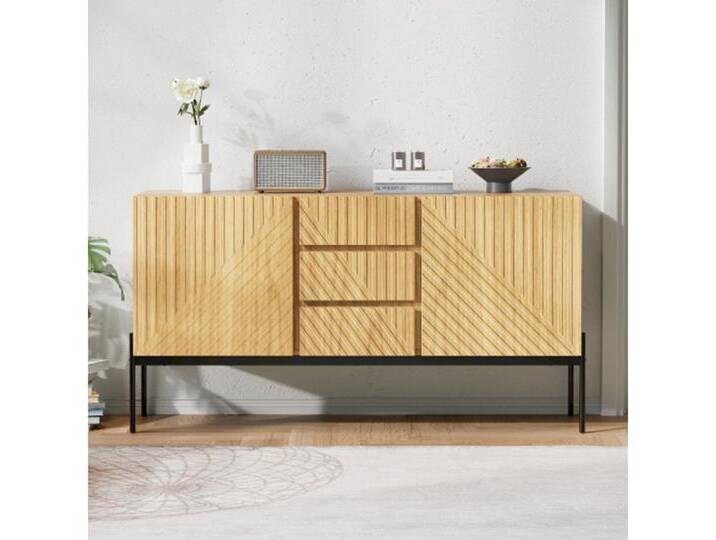 XDeer Sideboard Sideboard mit 2 Türen und 3 Schubladen,TV-Schrank,Buffet, Kommode mit Linien-Design,H75 cm / B140 cm/ T40 cm, braun von OTTO
