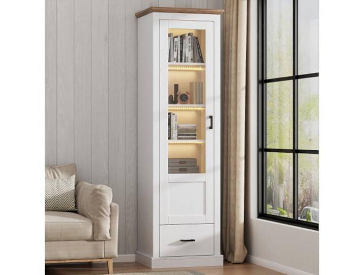 XDeer Vitrine LED Vitrine mit USB-Anschluss, 16 Farben Fernbedienung, Standvitrine Standvitrine mit Holzdekor,5 Fächer Display Schrank, weiß von OTTO