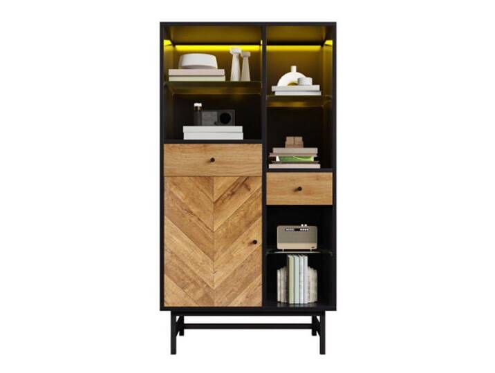 XDeer Vitrine Vitrine mit 12-farbigem LED-Lichtband, Küchenschrank mit Schubladen und Glasböden, schwarz von OTTO