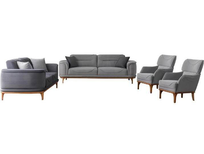 Xlmoebel Polstergarnitur Modernes Wohnzimmer Sofa Grau mit Sessel elegante Polstergarnitur, (4tlg Wohnzimmer Set (2x 3-Sitzer Sofa + 2x Sessl) von elegante