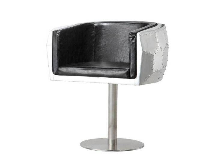 Xlmoebel Barhocker Lehnstuhl Flieger aus echtem Leder und Aluminium im Design (1 St), Hergestellt in Europa, silberfarben von OTTO