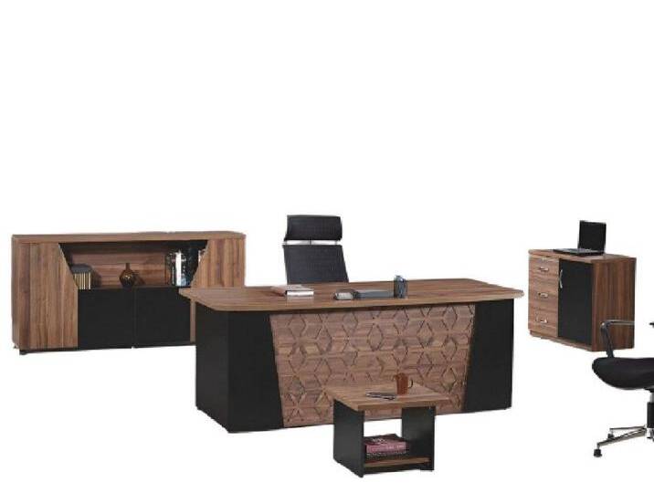 Xlmoebel Büromöbel-Set Schreibtisch-Set Büroausstattung Holz 4-teilig in Braun, (4-tlg., Büro Set 4tlg (Bürotisch + Couchtisch + Schrank + Kommode) von OTTO