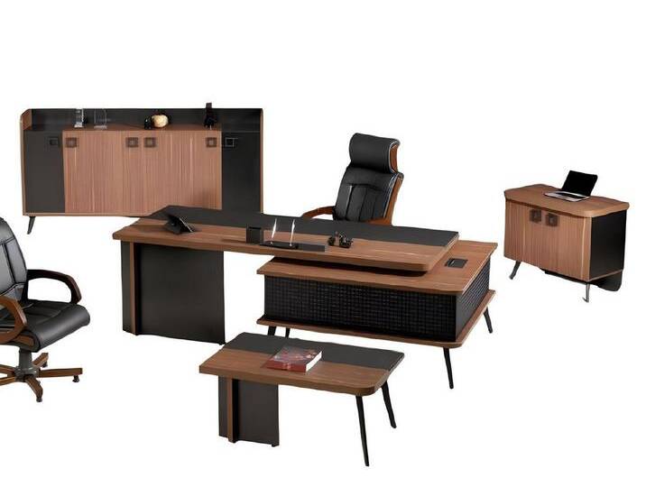 Xlmoebel Büromöbel-Set Büroeinrichtung Büromöbel Schreibtisch Schreibtisch Set 4-teilig Holz, (4-tlg., Büro Set 4tlg (Bürotisch + Kommode + Couchtisch + Schrank) von OTTO