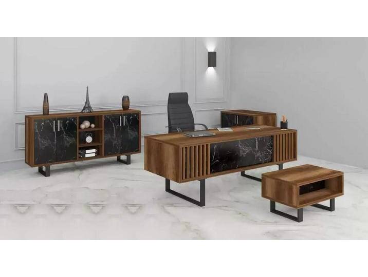 Xlmoebel Büromöbel-Set Schreibtisch Büro Kombination mit Marmor-Look Tisch Büroschrank, (4-tlg., Schreibtisch, Couchtisch, Beistelltisch, Schrank) von OTTO