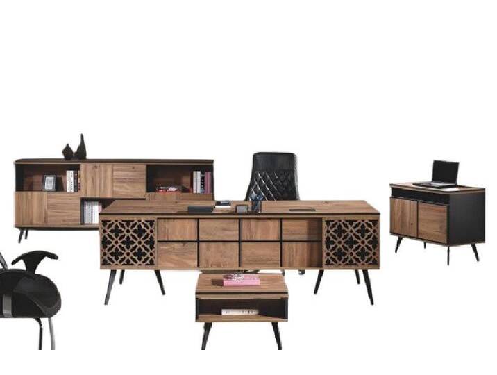 Xlmoebel Büromöbel-Set Schreibtisch-Set Arbeitszimmermöbel Büroschreibtisch Holz Braun, (4-tlg., Büro Set 4tlg (Bürotisch + Kommode + Couchtisch + Schrank) von OTTO