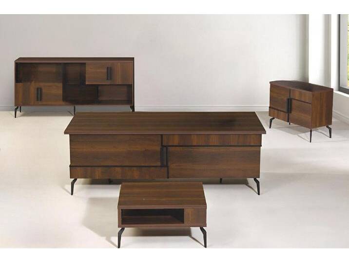 Xlmoebel Büromöbel-Set Arbeitszimmer Möbelset 4-tlg. Braun Holz Schreibtisch Kommoden, (Büro Set 4tlg (Bürotisch + Kommode + Couchtisch + Schrank) von OTTO