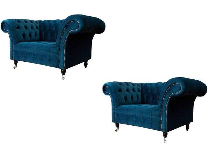 Xlmoebel Chesterfield-Sessel Blauer Chesterfield Sessel Set 2x Einzelstuhl Luxus 2-teilig (2-St., 2x Sessel), Hergestellt in Europa, blau von OTTO