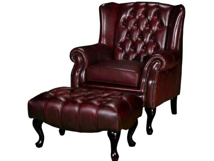 Xlmoebel Chesterfield-Sessel Chesterfield Ohrmuschelstuhl + Fußhocker Stuhl Sofa Polster Set Leder (CHESTERFIELD OHRENSESSEL + HOCKER) von OTTO