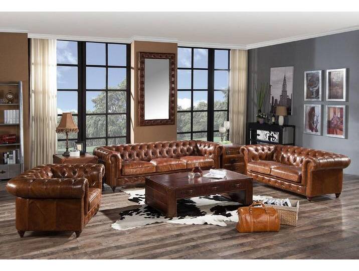 Xlmoebel Chesterfield-Sofa 4-Sitzer Ledersofa im Vintage Chesterfield-Stil vom Design Club Lounge, Hergestellt in Europa, braun von OTTO