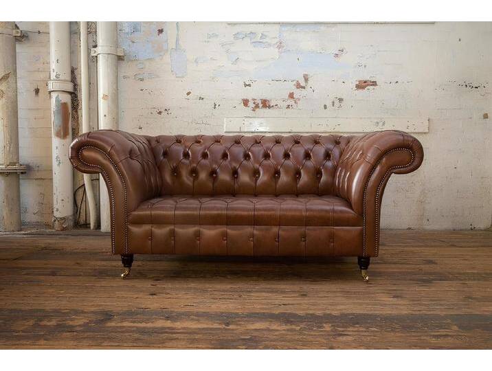 Xlmoebel Chesterfield-Sofa Chesterfield Leder Zweisitzer-Sofa mit Designer-Textilbezug, Hergestellt in Europa, braun von OTTO