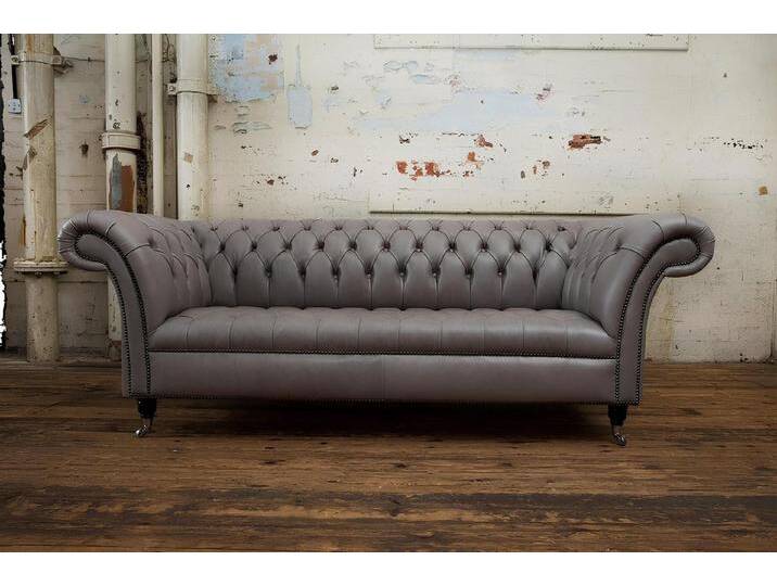 Xlmoebel Chesterfield-Sofa Chesterfield Ledersofa mit Polsterung klassisches Design 3-Sitzer, Hergestellt in Europa, grau von OTTO