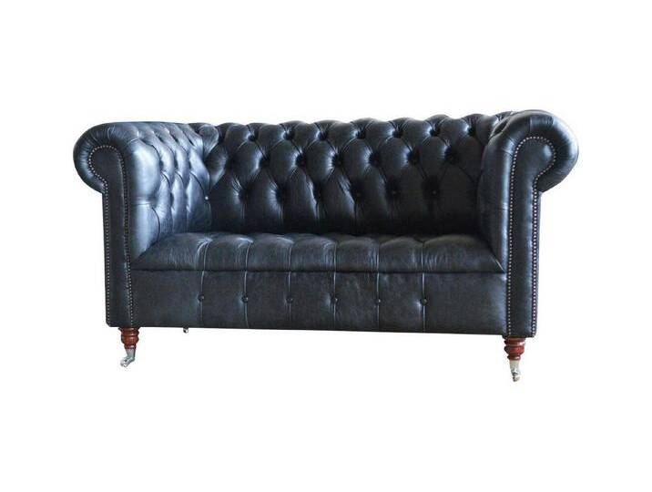 Xlmoebel Chesterfield-Sofa Chesterfield Polster Couch Leder Sofa Garnitur Zweisitzer Samt Neu, Hergestellt in Europa, blau, Premium Kunstleder von OTTO