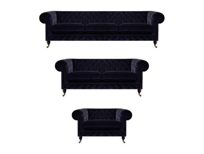 Xlmoebel Chesterfield-Sofa Chesterfield Sofas Designer Dreisitzer 2-Sitzer Textilsessel, Made in Europa, blau von OTTO
