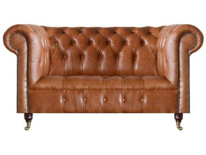 Xlmoebel Chesterfield-Sofa Designer Zweisitzer aus edlem Leder in hellbraunem Chesterfield-Stil, Hergestellt in Europa, braun von OTTO