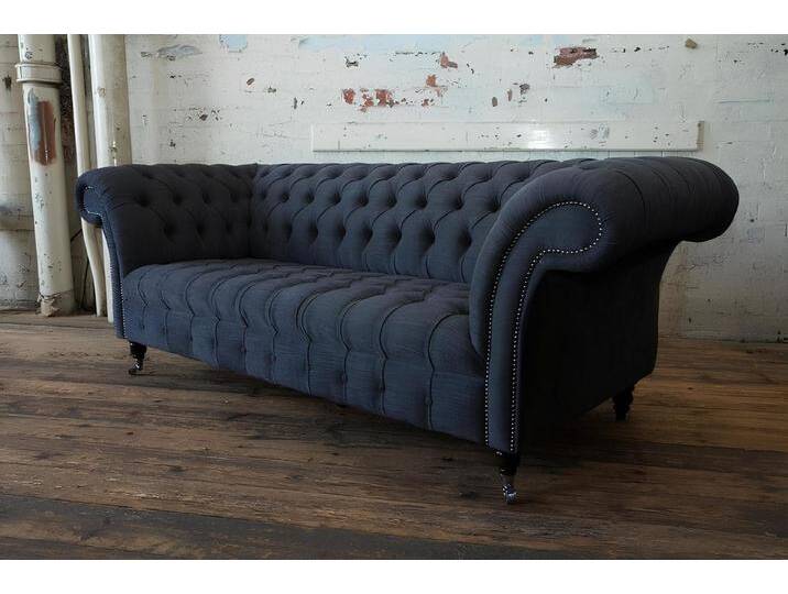 Xlmoebel Chesterfield-Sofa Dreisitzer Chesterfield Polsterbank aus Stoff und Leder, Hergestellt in Europa, grau von OTTO