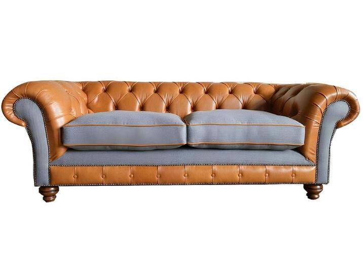Xlmoebel Chesterfield-Sofa Dreisitzer Chesterfield in Braun aus Leder, Wohnzimmer-Design-Sofa, Hergestellt in Europa, braun grau von OTTO