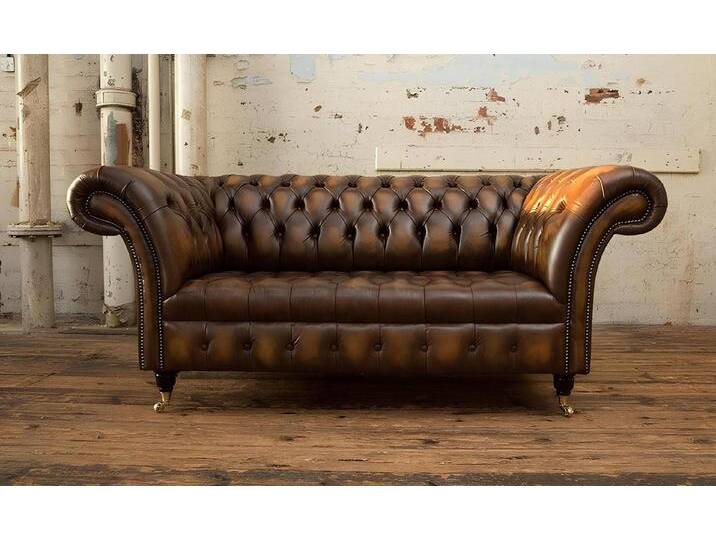 Xlmoebel Chesterfield-Sofa Neu Designer Zweisitzer Chesterfield Polstersofa aus Leder und Stoff, Hergestellt in Europa, braun von OTTO