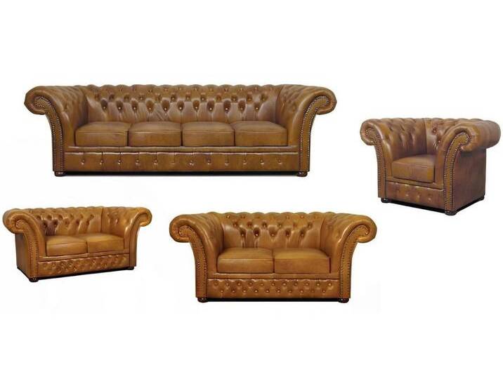 Xlmoebel Chesterfield-Sofa Neues 3-teiliges Chesterfield Ledersofa-Set mit 4 Sitzen 2 Sesseln, Hergestellt in Europa, braun von OTTO