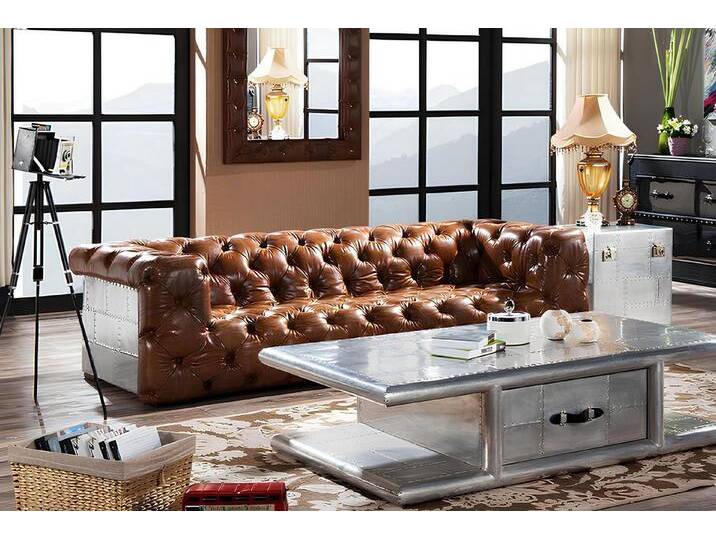 Xlmoebel Chesterfield-Sofa Vintage Leder Dreisitzer Sofa Aluminium Couchen, 1 Teile, Hergestellt in Europa, braun von OTTO
