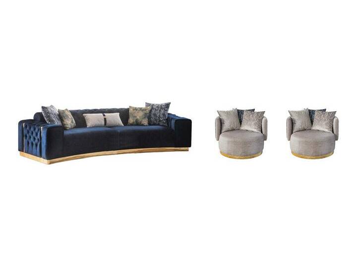 Xlmoebel Chesterfield-Sofa Wohnzimmer Chesterfield-Sitzset mit 4-Sitzer Sofa und 2 Sessel, 3 Teile, Hergestellt in Europa, blau von OTTO