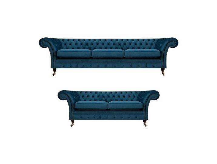 Xlmoebel Chesterfield-Sofa Wohnzimmer-Sitzgruppe Chesterfield Stoffsofa Sofas Couch Polsterstuhl, 2 Teile, Hergestellt in Europa, blau von OTTO