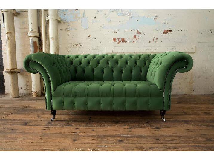 Xlmoebel Chesterfield-Sofa Zweisitzer Chesterfield-Sofa mit Polsterung aus Stoff oder Leder, Hergestellt in Europa, grün von OTTO