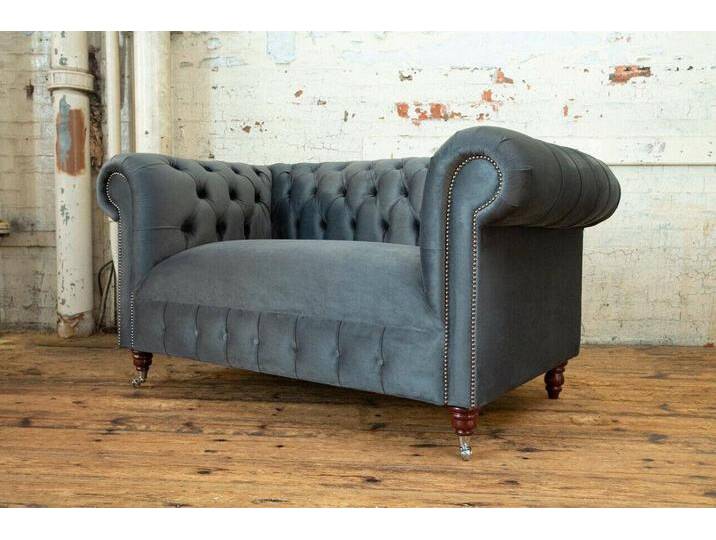 Xlmoebel Chesterfield-Sofa Zweisitzer-Sofa im Chesterfield-Design in Grau aus Leder und Textil, Hergestellt in Europa, grau von OTTO