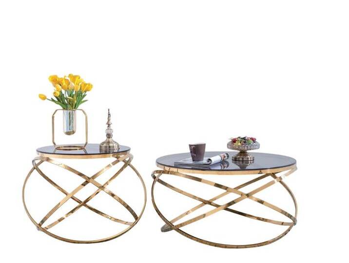 Xlmoebel Couchtisch Neues 2-teiliges Set mit Designer-Metall-Edelstahl-Couch-Glas-Tisch (1-St., Couchtisch Material: Glas + Metal Set) von OTTO