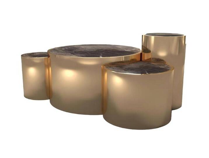 Xlmoebel Couchtisch Set aus vier modernen Couchtischen mit Glasplatte in goldener Farbe (4-St., 4x Couchtische), Hergestellt in Europa, goldfarben von OTTO