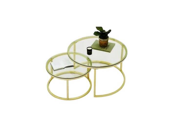 Xlmoebel Couchtisch Wohnzimmertische 2-teilig mit Glasplatte und goldfarbenen Metallbeinen (2-St., 2x Couchtische), Hergestellt in Europa, goldfarben von OTTO