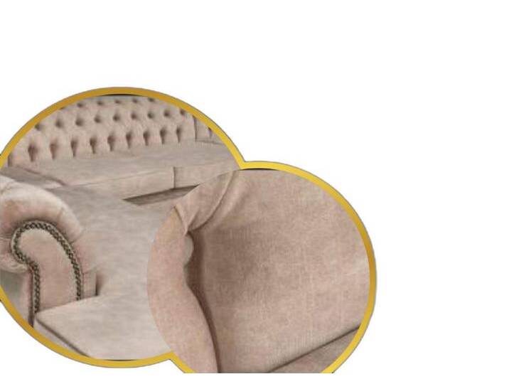 Xlmoebel Ecksofa Grau Chesterfield Dreisitzer Exklusiv Wohnraumartikel Neu Stoff, Hergestellt in Europa, beige, Ottomane Rechts - vor dem Sofa stehend von OTTO