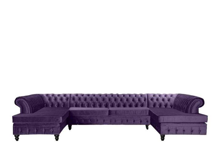 Xlmoebel Ecksofa Grau Chesterfield Dreisitzer Premium Sitzmöbel Neu Stoff, Hergestellt in Europa, lila, Ottomane Links - vor dem Sofa stehend, Lila von OTTO